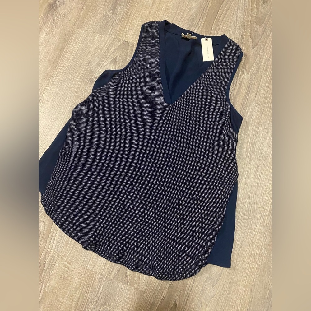 NWT Anthropologie Deletta Navy Silver Glitter Layered Tank Top XXS - Picture 4 of 9